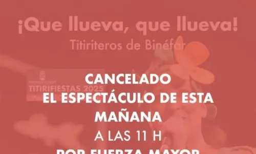 CANCELADA FUNCIÓN DE TITIRIFIESTAS 2025 DE HOY LUNES 1 Septiembre